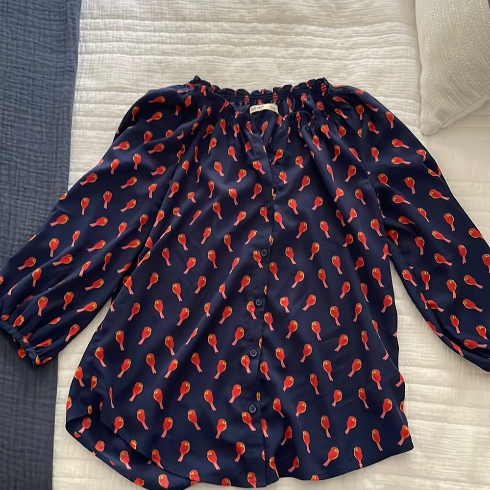 Old Navy silky button down shirt with adorable bird print
